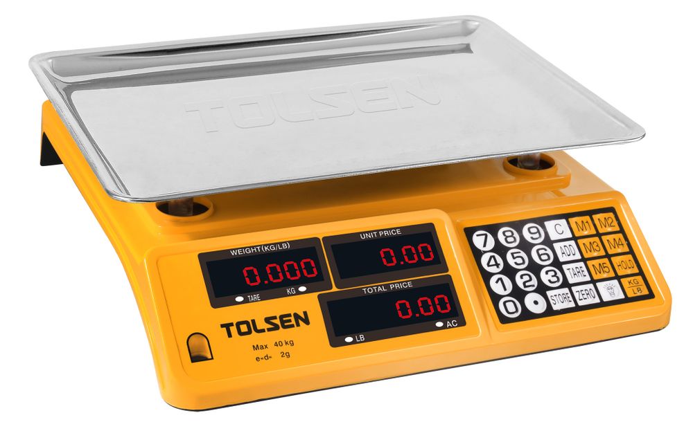 Весы, электронные, до 40 кг, шаг 2 гр., 345х250 мм, Tolsen 35200