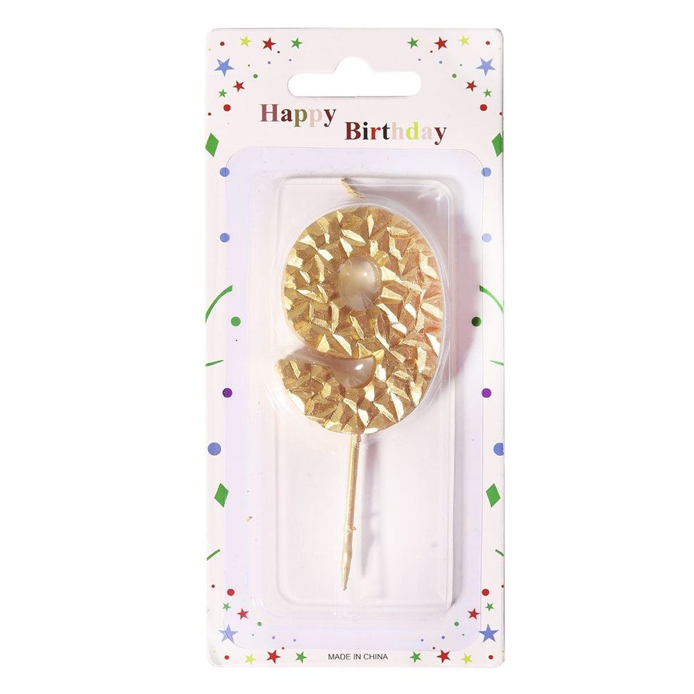 Свеча для торта Alingar, 5-6 см, на пике, "Цифра 9", цвет золото, блистер с европодвесом