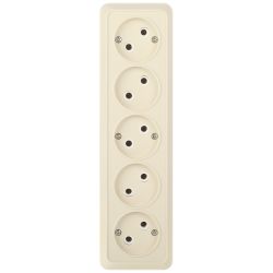 Розетка Intro Quadro 2-209-02 без заземления пятиместная 5х2P 16А-250В IP20 ОУ слоновая кость | Intro Quadro