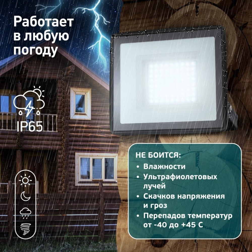Прожектор светодиодный, Эра, LPR-023-0-65K-100, 100 Вт, 6500 К, IP65, 8000 Лм, Б0052026