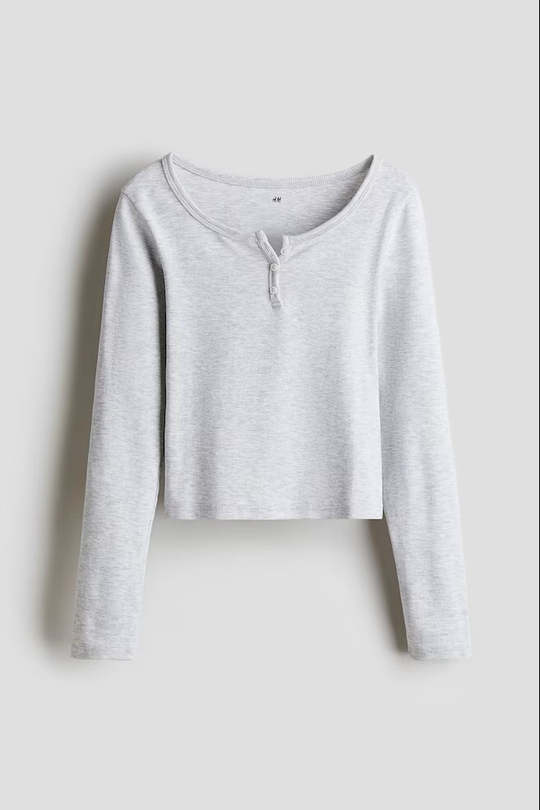 H&M Трикотажный топ с длинным рукавом, светло-серый