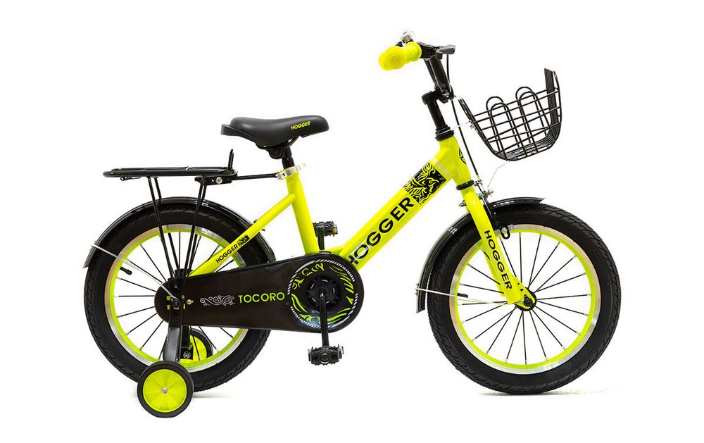 Велосипед 16 HOGGER TOCORO сталь ручной и ножной тормоз доп.колеса корзина желтый
