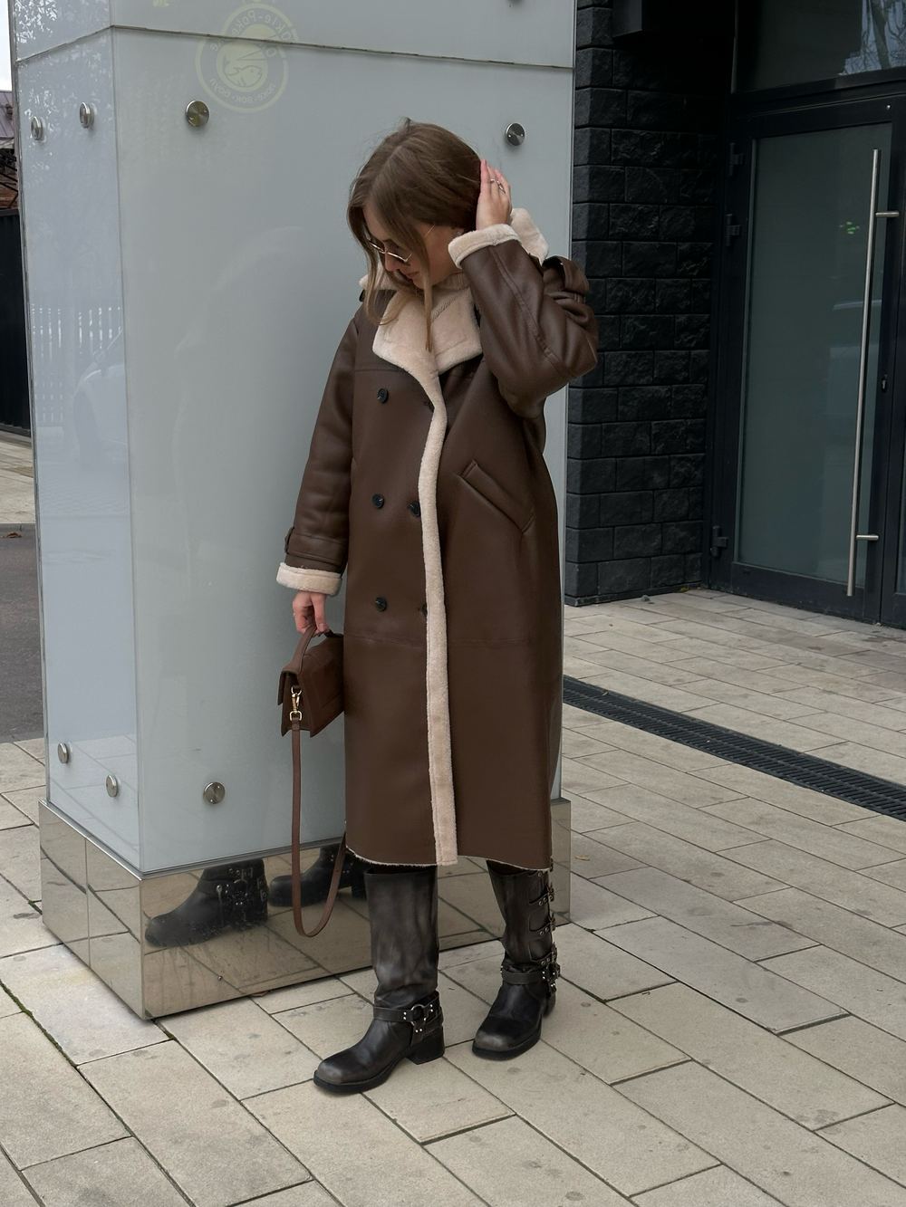 Дубленка миди шоколад