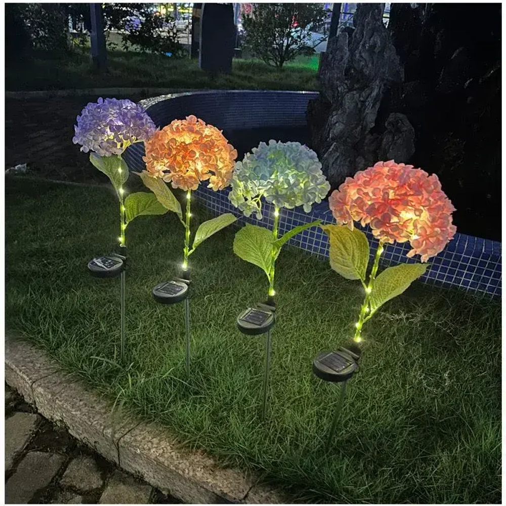 2шт. Декоративный садовый уличный светильник на солнечной батарее "Фонарик Гортензия голубая"