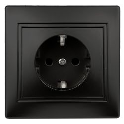 Розетка Intro Plano 1-206-05 с заземлением 2P+E Schuko со шторками 16А-250В IP20 СУ антрацит | Intro Plano