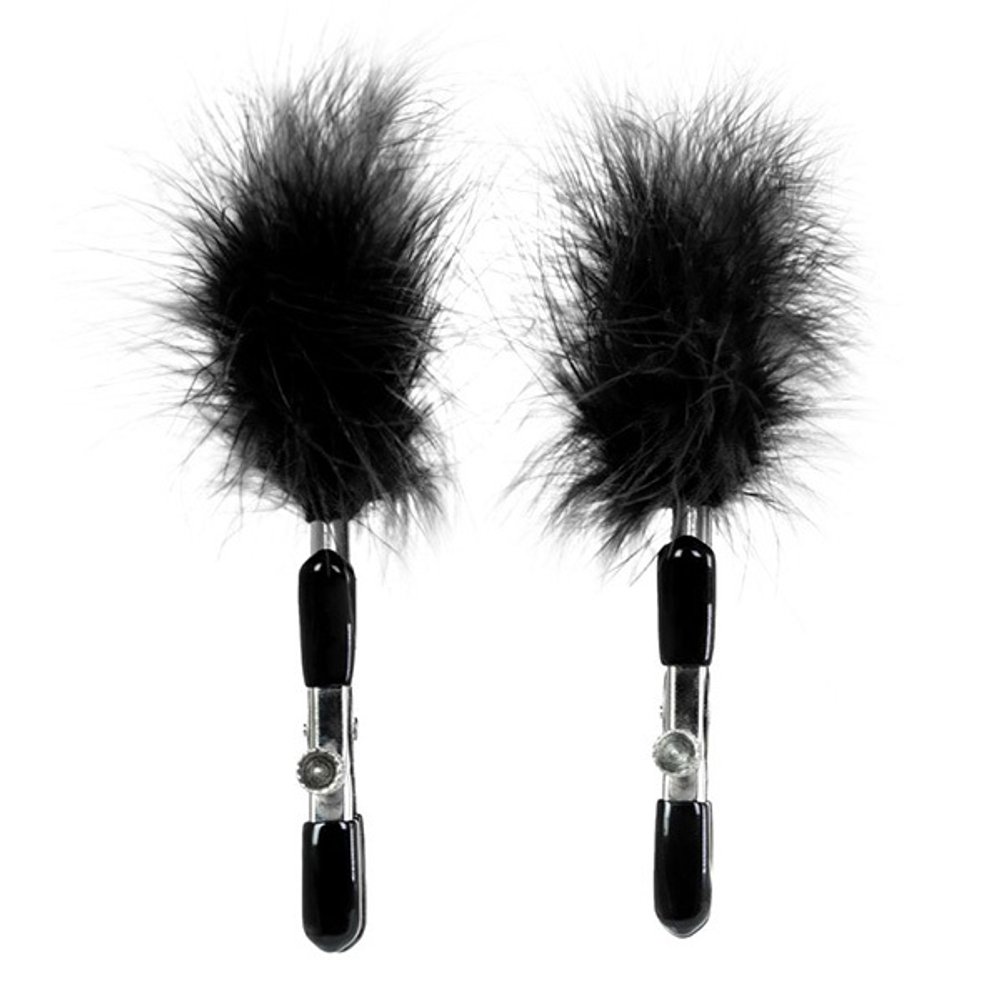 Зажимы для сосков с черным пухом ToyFa Theatre 705009