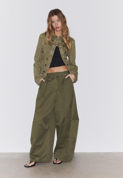 STRADIVARIUS ТВИЛОВАЯ КУРТКА С ПУГОВИЦАМИ, ХАКИ