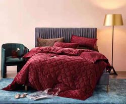 Постельное белье ЕВРО Велюр Бордовый