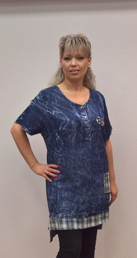 Джинсовая комбинированная туника с коротким рукавом
