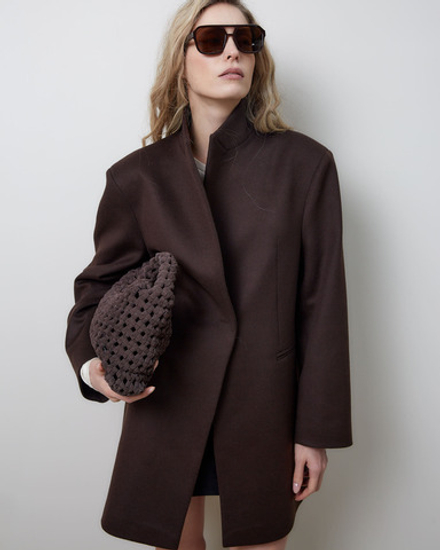 Пальто с ассиметричным низом из шерсти и кашемира Диор темный шоколад