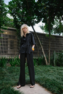 ZARA КУРТКА-САФАРИ ИЗ ЛЬНА С РЕМНЕМ, МОРСКОЙ СИНИЙ