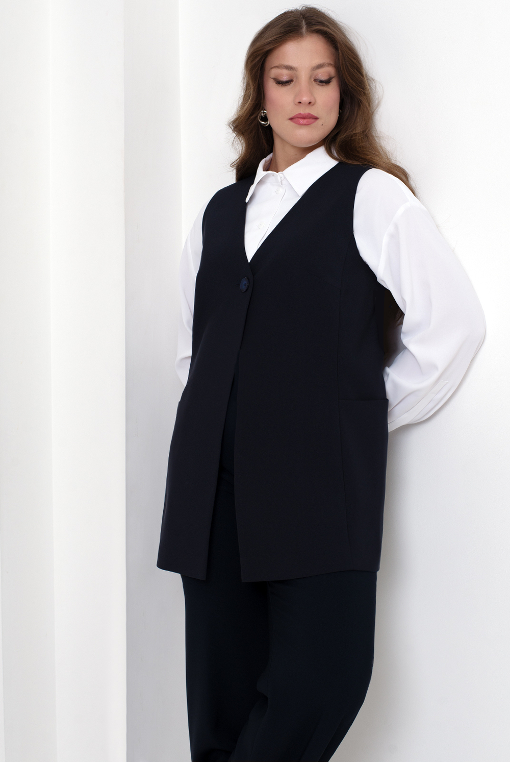 Удлинённый жилет 2980АЕ, Тёмно тёмно син #70ТТСи062980АЕ