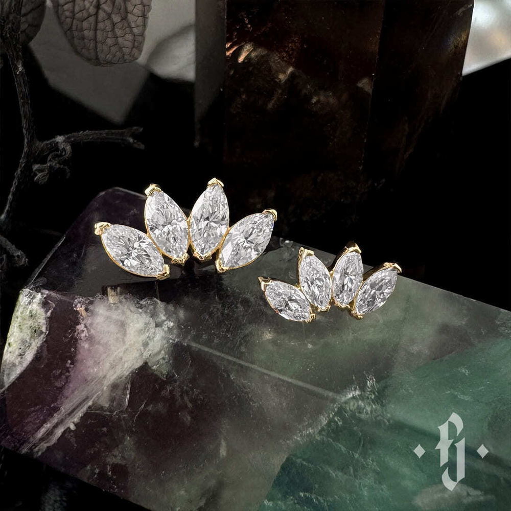 Кластер "Quadruple Marquise" - Желтое золото - White CZ