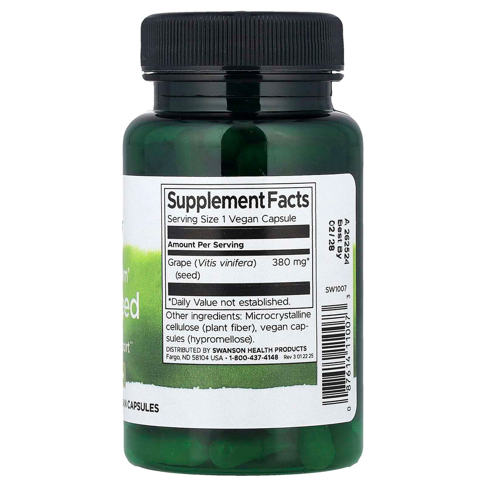 Swanson, Full Spectrum®, виноградные косточки, 380 мг, 100 веганских капсул