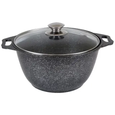 Кастрюля 3л «Мраморная» со стеклянной крышкой, литой алюминий, темный мрамор КМ-кмт32а