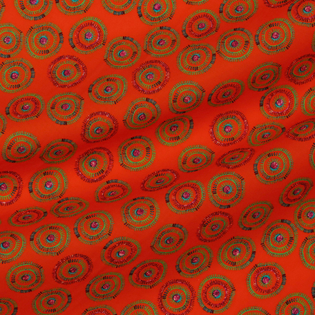 Шелковистый хлопок ярко-оранжевого цвета с набивным рисунком