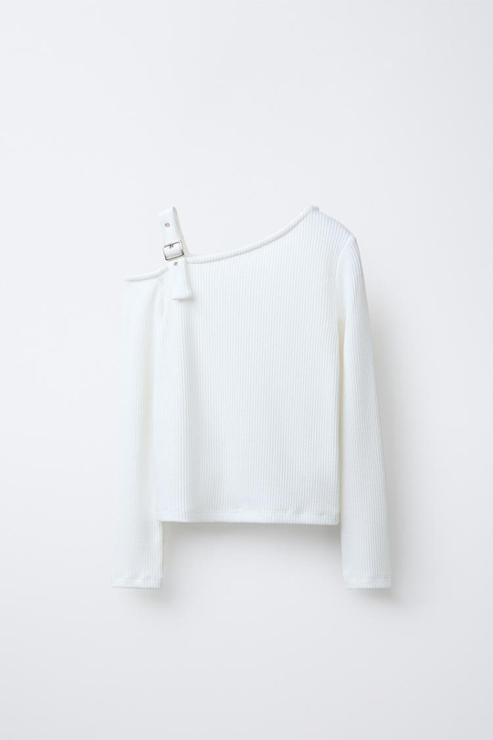 ZARA ФУТБОЛКА В РУБЧИК С ПРЯЖКАМИ, ЭКРЮ