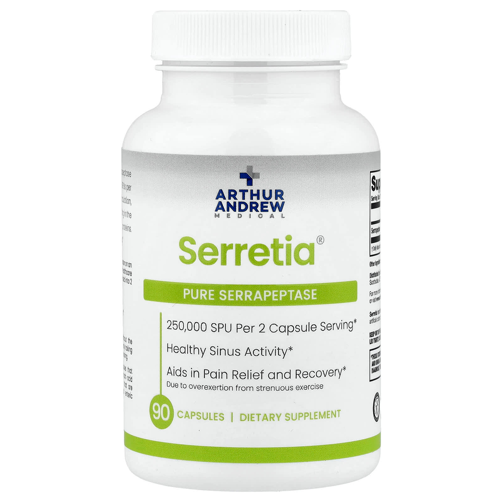 Arthur Andrew Medical, Serretia®, чистая серрапептаза, 90 капсул (125 000 SPU в 1 капсуле)