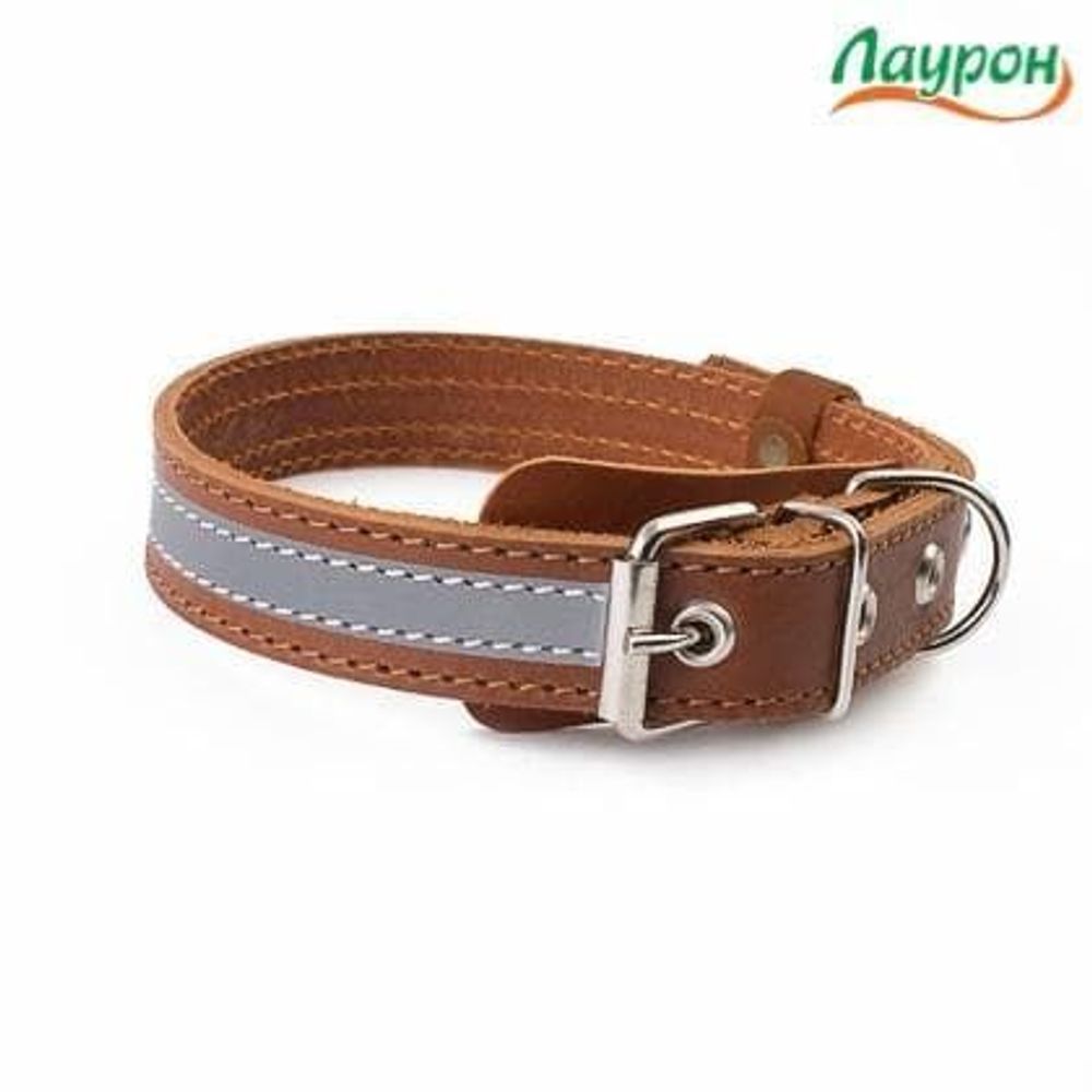 Ошейник (Лаурон) 25мм светоотражающий, рыжий (кожа)