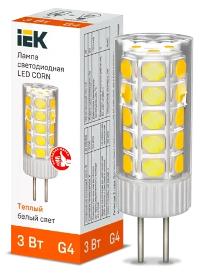 Лампа светодиодная CORN капсула 3Вт 12В 3000К керамика G4 IEK