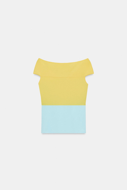 ZARA КОМБИНИРОВАННЫЙ ТРИКОТАЖНЫЙ ТОП С УЗЛОМ, РАЗНОЦВЕТНЫЙ