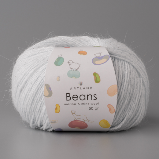 Пряжа "Beans", 5% шёлк, 20% мериносовая шерсть, 30% нейлон, 45% норка, 50гр-240м, (1уп=5шт), нежно-голубой