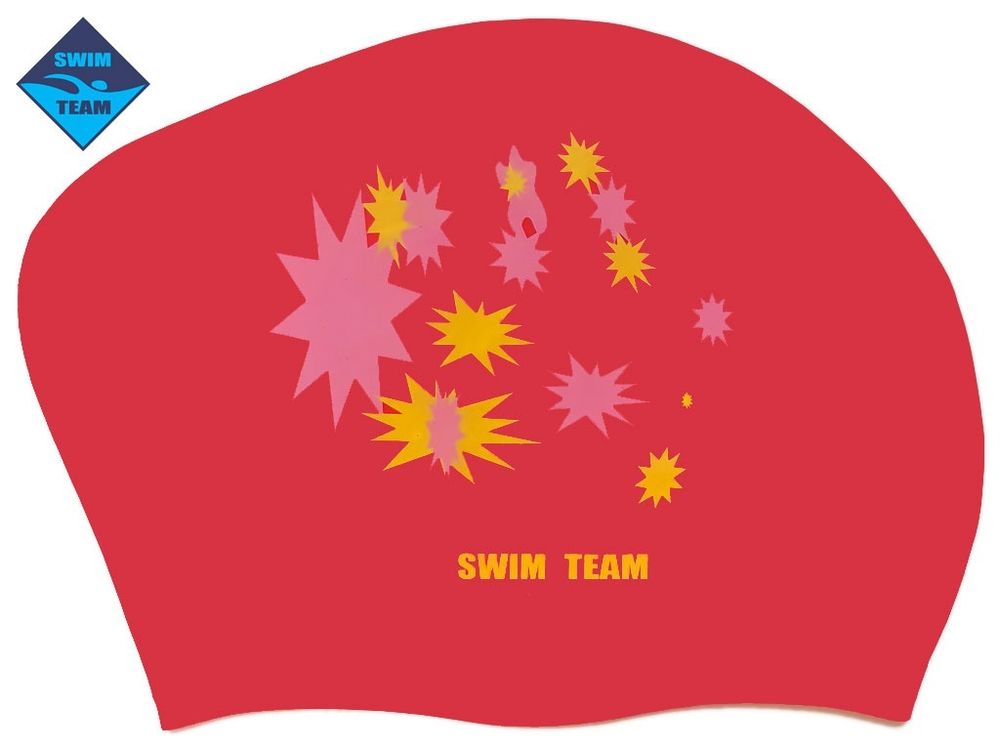 Шапочка для плавания для длинных волос звёзды: KW-S  (Красный)