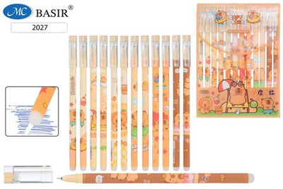 Ручка пиши-стирай 0,5мм. "Капибара" синяя, ассорти (Basir) (Комплект 12шт.)