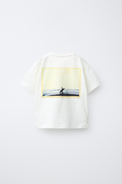 ZARA X PUKAS ФУТБОЛКА С ЛОГОТИПОМ И ФОТО PUKAS SURF, БЕЛЫЙ