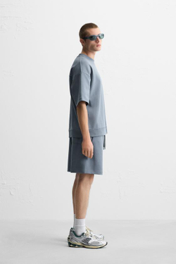 ZARA ШОРТЫ INTERLOCK ИЗ РЕЛЬЕФНОЙ ТКАНИ, ВЫЦВЕТШИЙ СИНИЙ