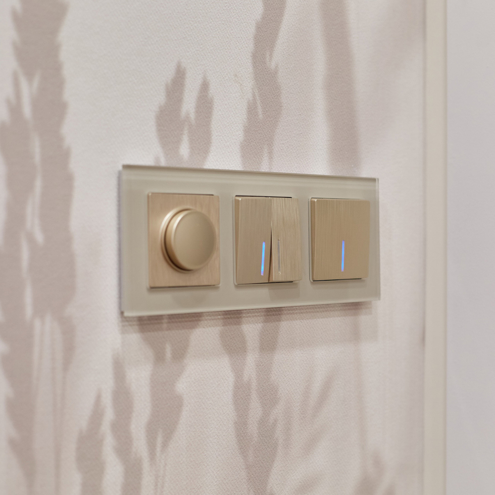 Выключатель одноклавишный с подсветкой (шампань рифленый)