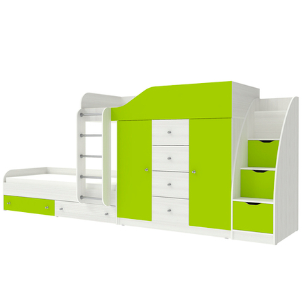 Кровать двухъярусная КарИВи Астра 6 с лестницей Комод КарИВиом Белое Дерево Лайм