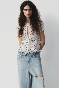 ZARA ДЖИНСЫ TRF СО СРЕДНЕЙ ПОСАДКОЙ И ОТЛОЖНЫМ ПОЯСОМ, ГОЛУБОЙ