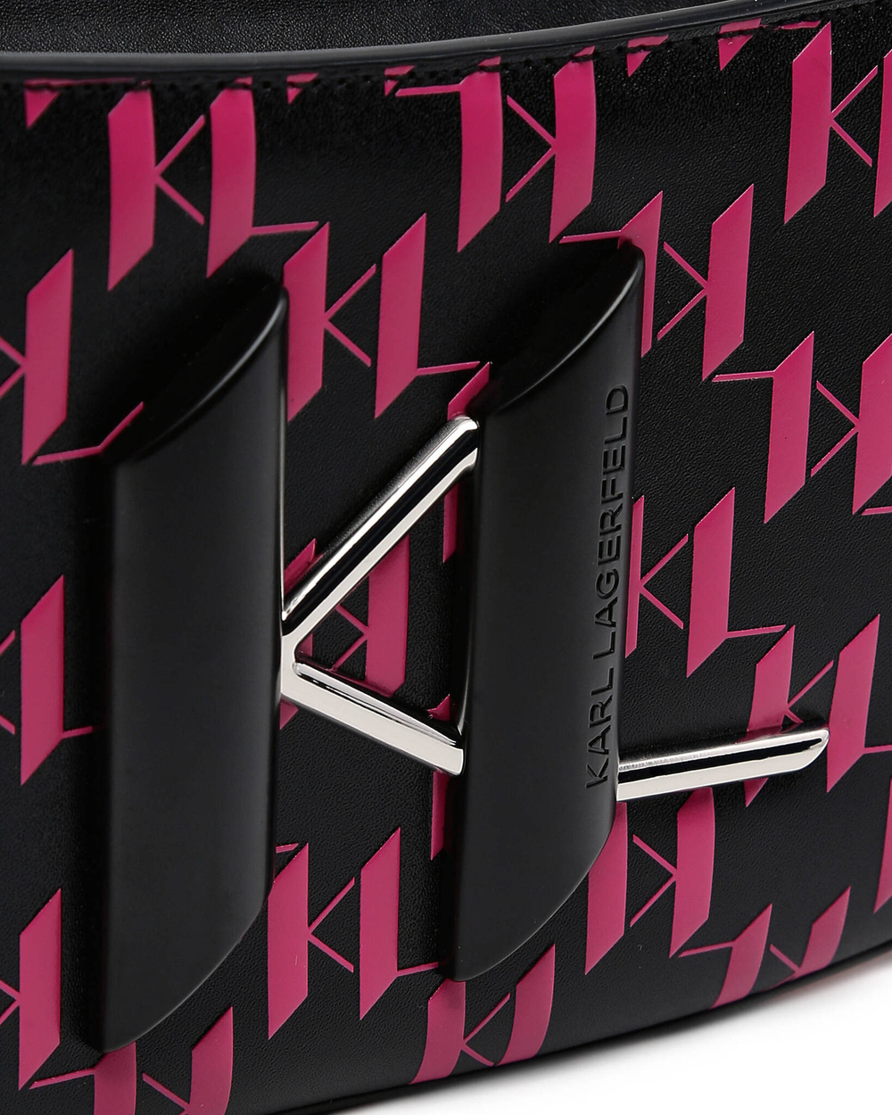 Кожаная сумка хобо k/saddle chain print baguette Karl Lagerfeld - черный(226W3033)