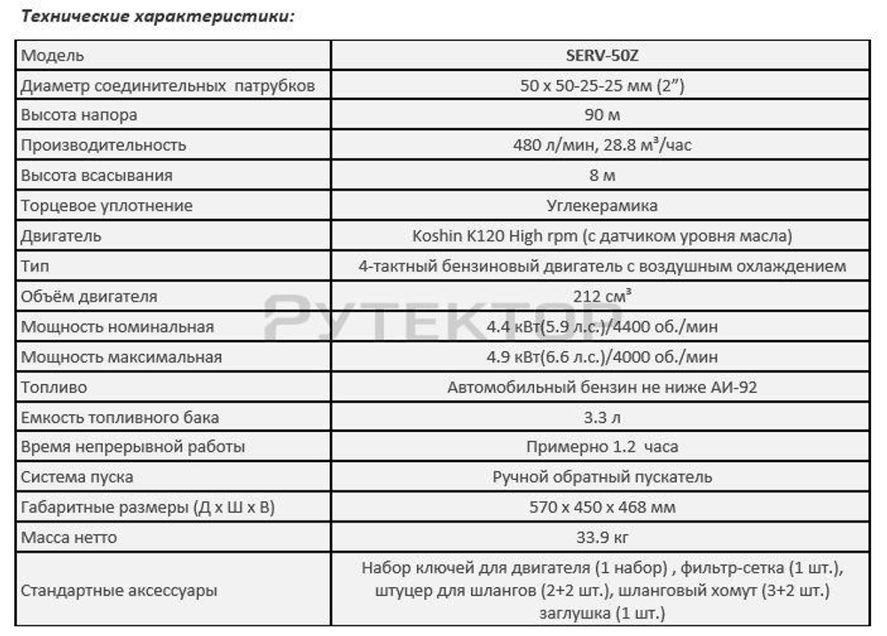 Бензиновая высоконапорная мотопомпа Koshin SERV-50Z