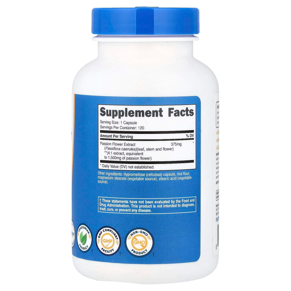 Nutricost, Экстракт пассифлоры, 1500 мг, 120 капсул