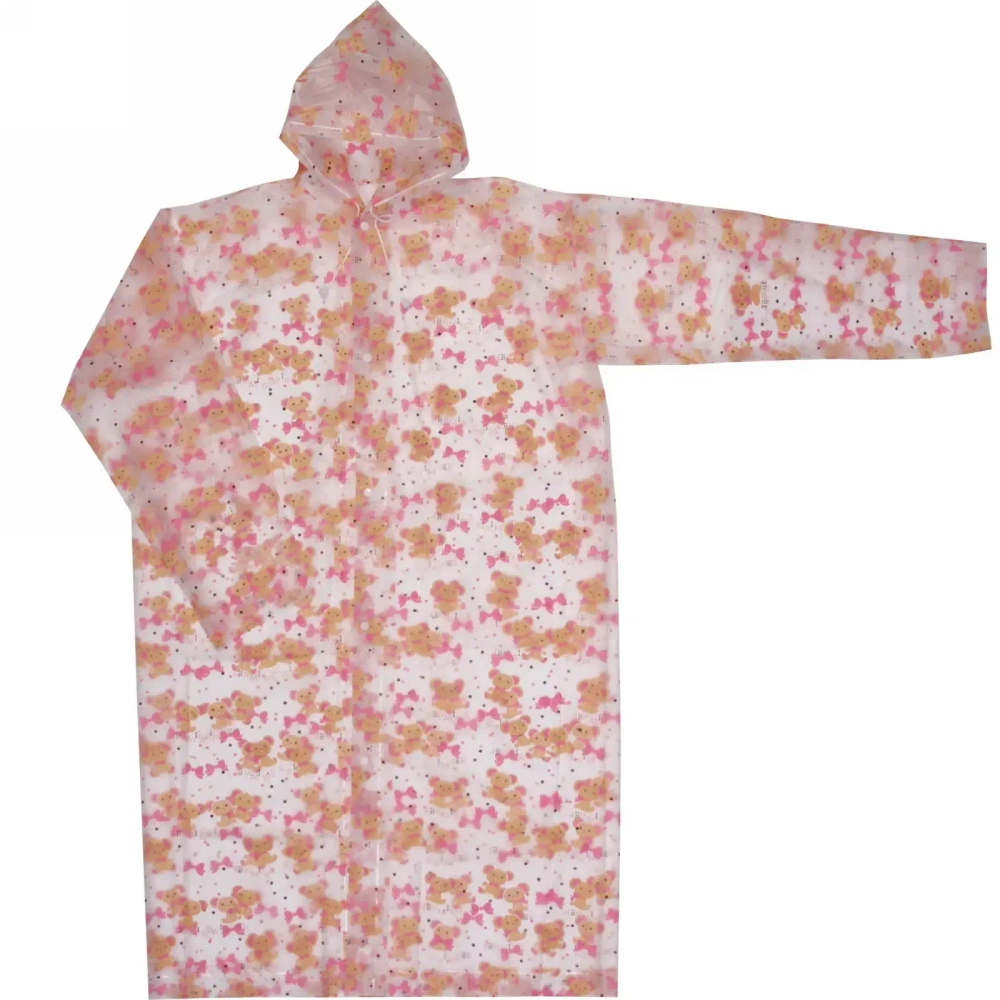 Дождевик-плащ 100 Мкрн 110*65см «Мишки» с капюшоном и завязками, на кнопках, матовый ДоброСад