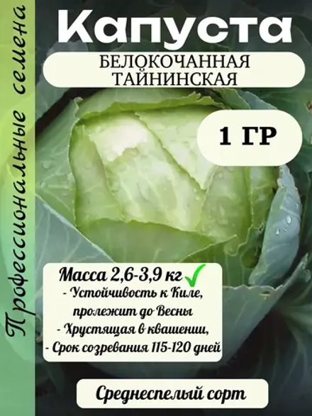Семена капуста белокочанная Тайнинская 1 гр
