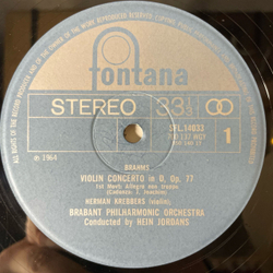 Винтажная виниловая пластинка LP Brahms Брамс, Herman Krebbers, Brabant Philharmonic Orchestra, Hein Jordans, Violin Concerto In D, Op. 77 (Англия 1968)