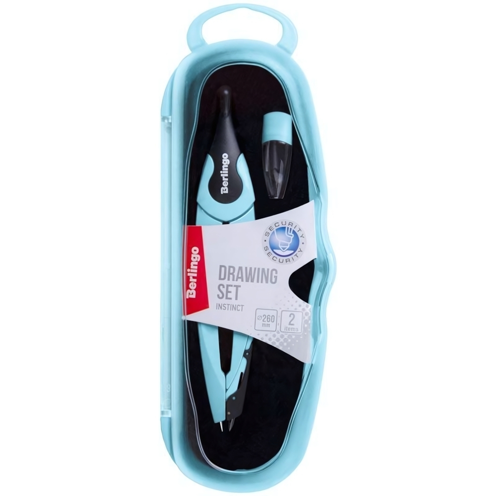 Готовальня 2предмета, циркуль 135мм, аквамарин, пластик. футляр. "Instinct"DS_00002d. (Berlingo)