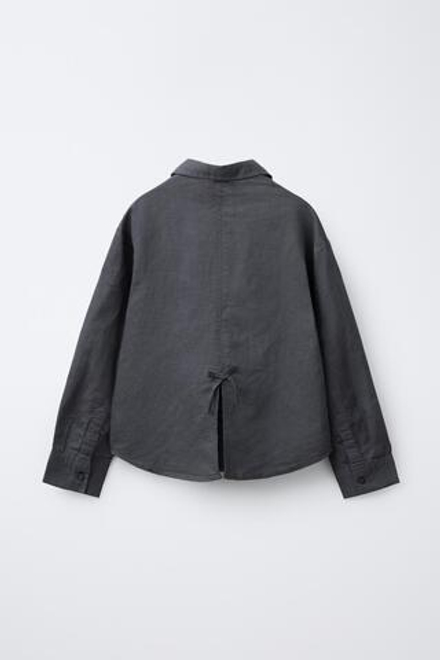 ZARA РУБАШКА ИЗ ХЛОПКА И ЛЬНА, АНТРАЦИТОВО-СЕРЫЙ