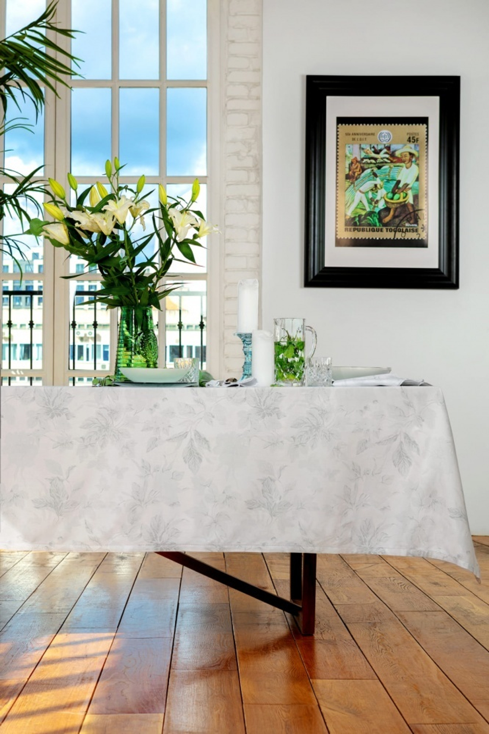 Скатерть 160x270 и 12 салфеток Vallesusa Argento Perla