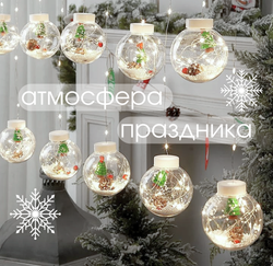 Гирлянда шарики со снегом