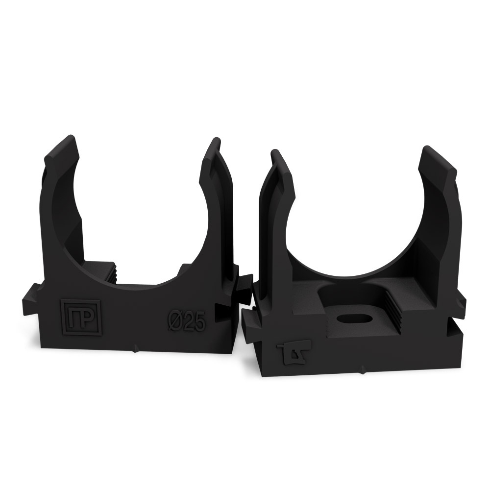 Крепеж-клипса для труб для монтажного пистолета черная д25 - 100шт Промрукав Крепеж-клипса для труб для монтажного пистолета черная д25 - 100шт Промрукав