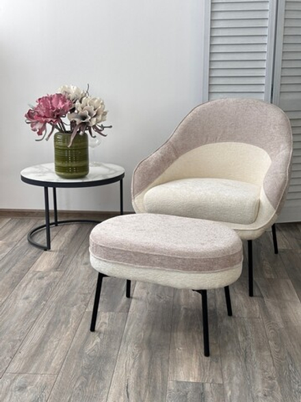 Кресло М-City DISAUR Сион (Sion) 3018-01 Белый, 3018-10 Бежевый, Шенилл, Черный каркас