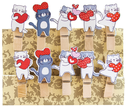 Декоративные прищепки, Котики с сердечками, 3,5 см. Ассорти, 10 шт.