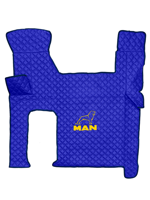 Ковры MAN TGX с 2-мя ящиками (автомат) (экокожа, синий, синий кант, желтая вышивка)