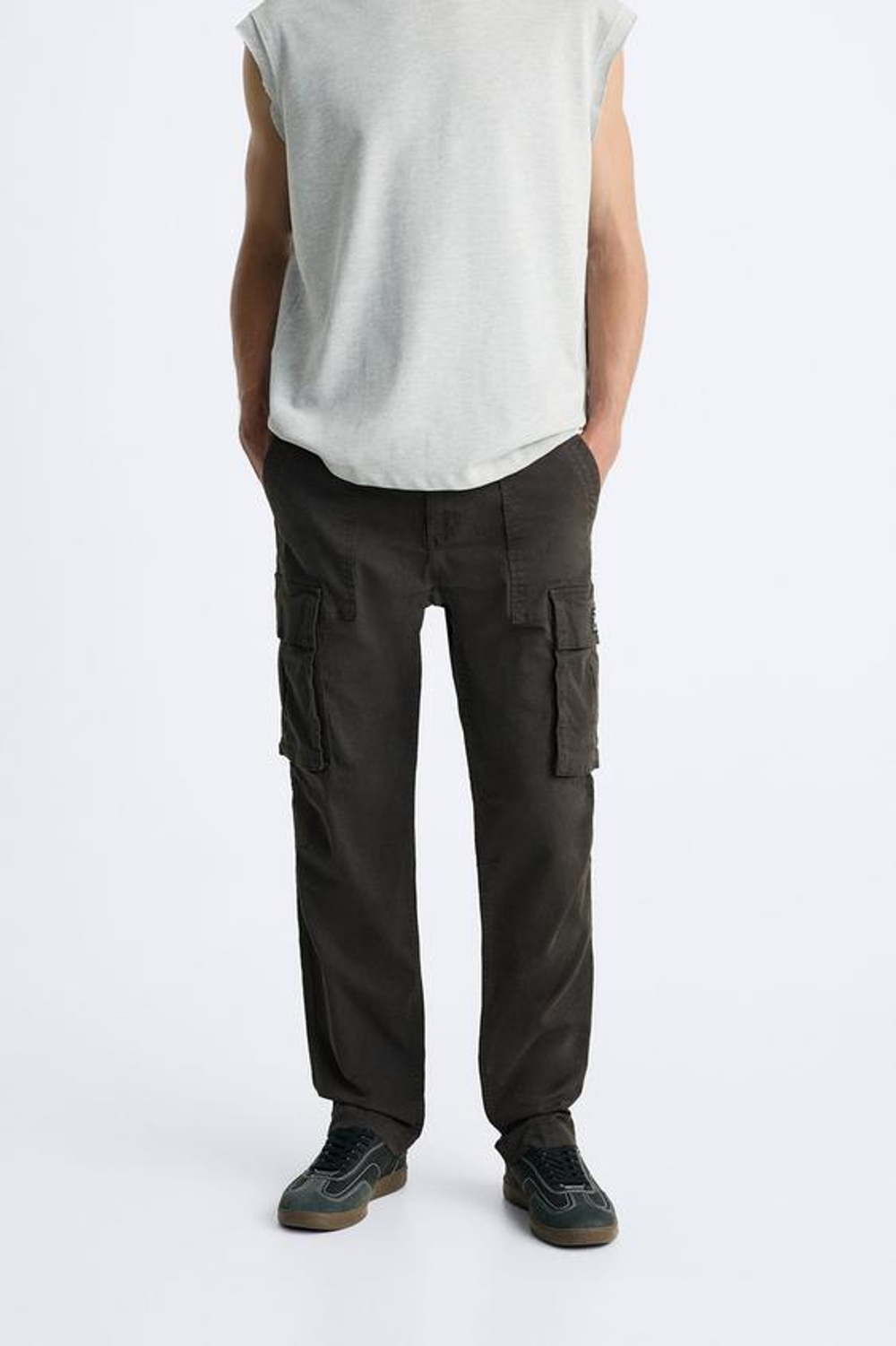 ZARA БРЮКИ КАРГО RELAXED FIT, ТЕМНО-СЕРЫЙ