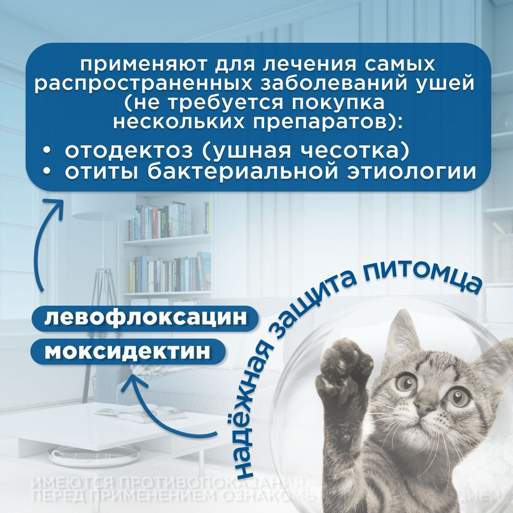 Ушные капли для кошек и собак для лечения отитов паразитарной и бактериальной этиологии Inspector, Левофлоксацин/Моксидектин, 10мл
