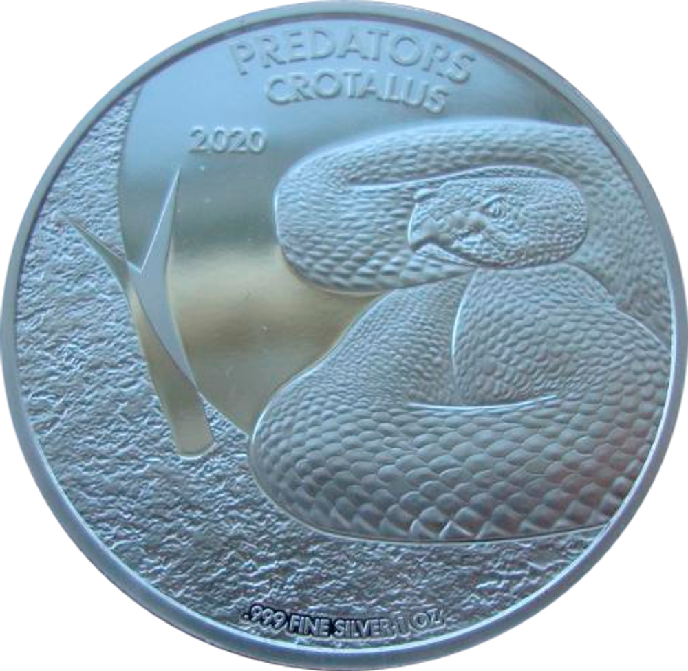 Конго 20 франков 2020 Гремучая змея Rattlesnake Хищники BU Серебро
